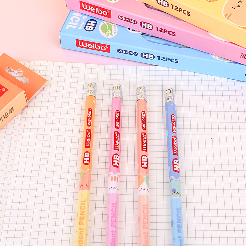 weibo Weibo Pencil Box with eraser, cartoon, cute HB pencils, student stationery prizes, writing and drawing pens Application Scenario