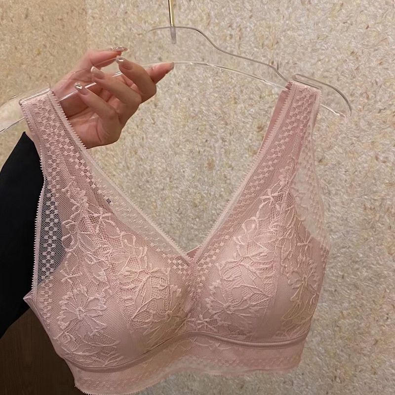 Dreamy red and pink Japanese-style anti-gravity noble lace latex cotton underwear sexy vest bra Specification image