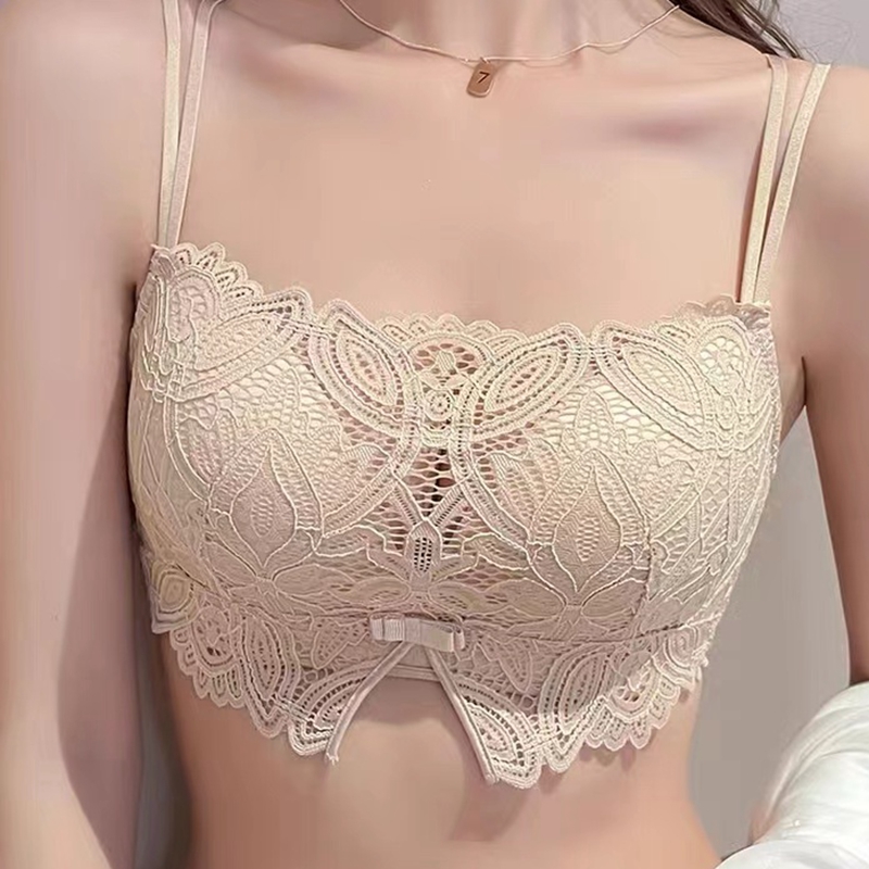 Dreamy red and pink lace anti-glare underwear, thin bra without underwire, gathering small breasts, beautiful back and thin shoulder straps Item Picture