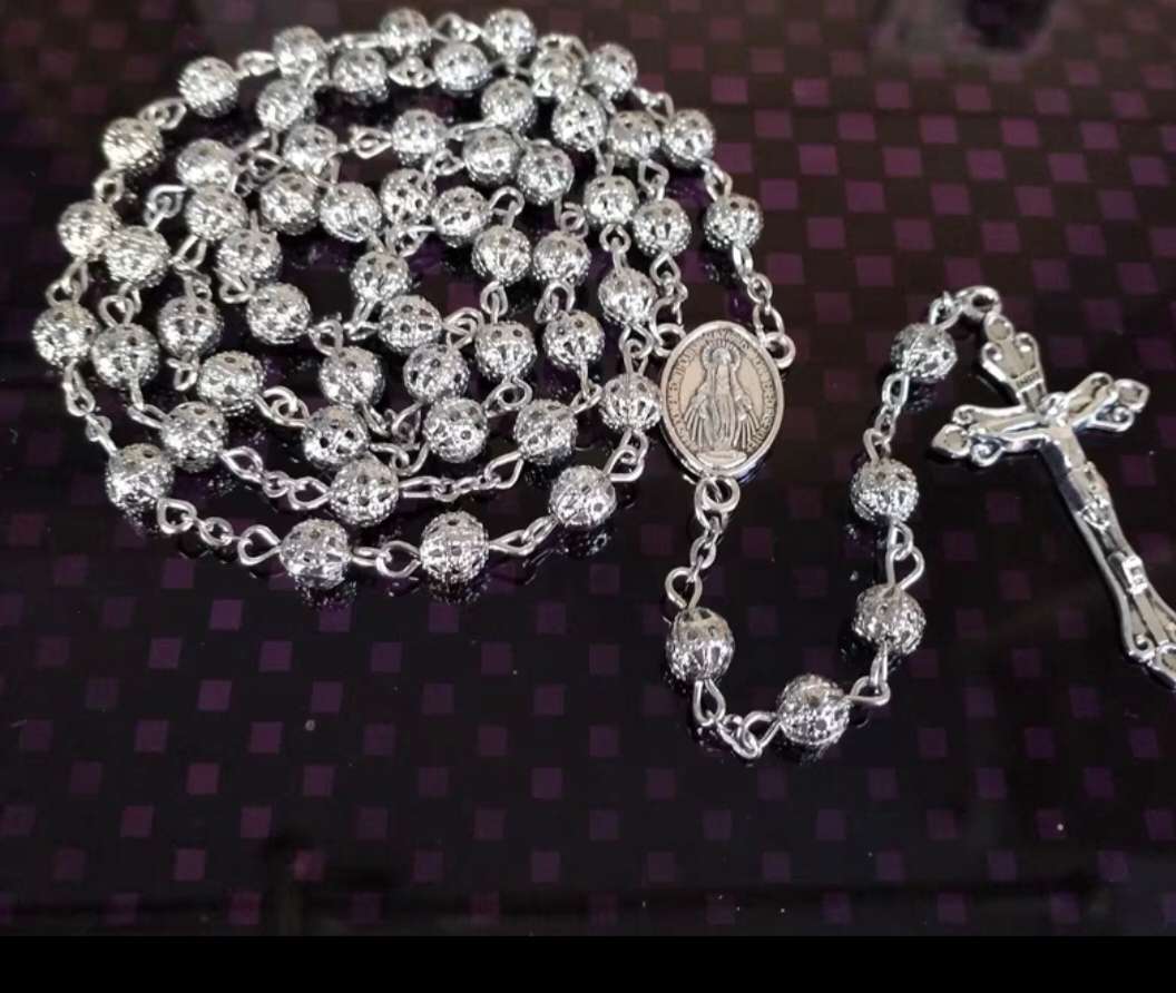 流行念珠镂空合金珠十字架项链，59颗吊坠男女通用款式，欢迎客户选购