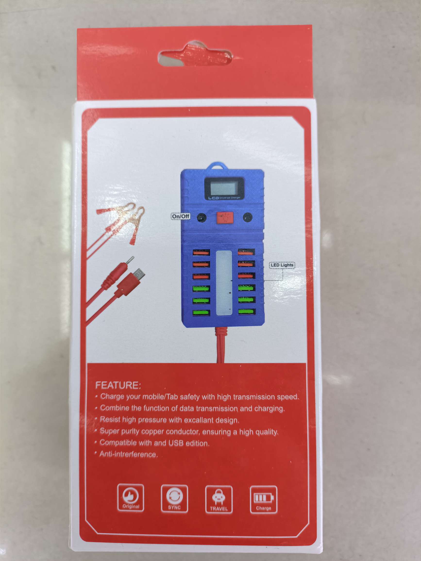 12USB带显屏带LED灯十四合一双红夹夹子充电器详情图3