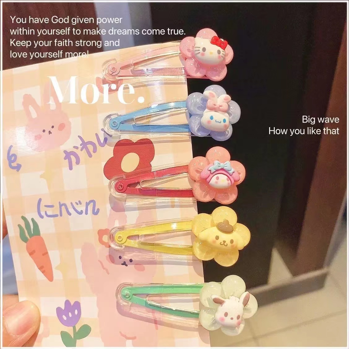 新款三丽鸥花朵透明bb夹玉桂狗库洛米卡通发夹学生少女心刘海夹子