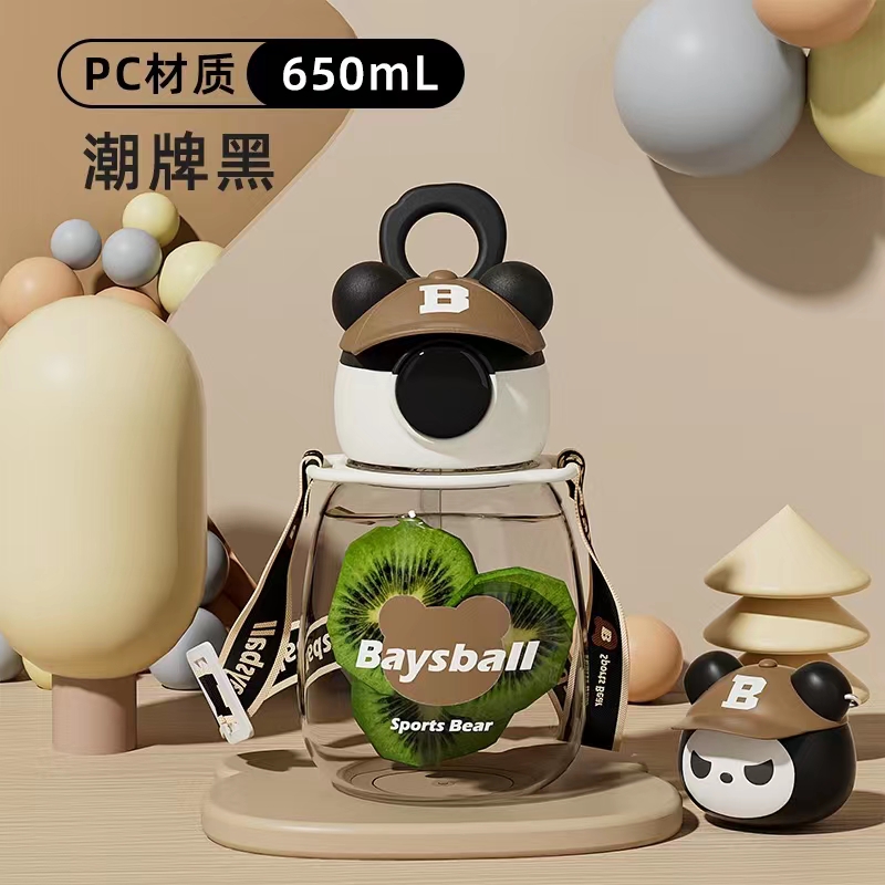 Hong Kong Bei 18 Brand Hat Hat Bear Series Transparent 650Ml Children's Plastic Kettle Straw Cup Can Be Carried On The Crossbody Item Picture