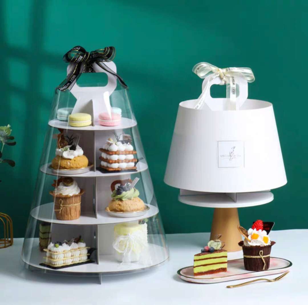 透明手提甜品架 蛋糕点心多层茶歇摆台 法式小西点甜品盒详情图3