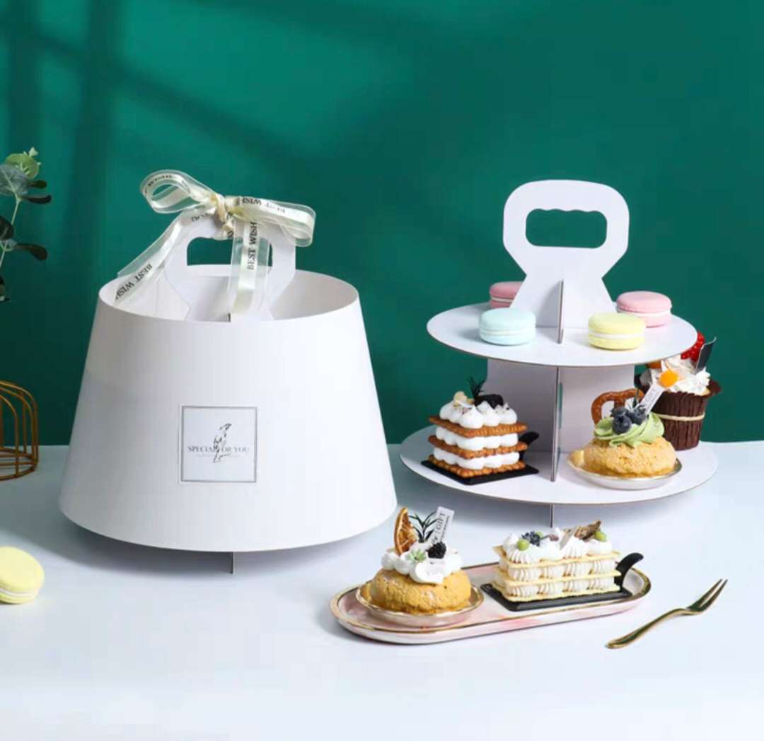 透明手提甜品架 蛋糕点心多层茶歇摆台 法式小西点甜品盒详情图2