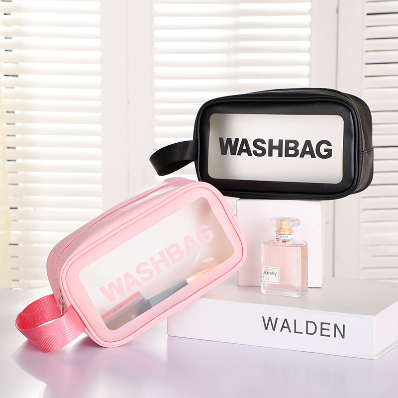 便携手提磨砂透明防水洗漱收纳袋韩式大容量旅行化妆包防尘收纳包新款TPU防水化妆包便携手拿包网红washbag化妆包手拿包