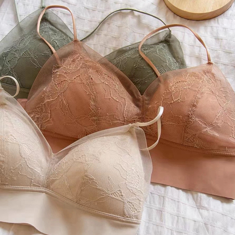 Dreamy red and pink French lingerie, thin small bust, lace one-piece halter, beautiful back, strapless and wraparound, triangular cup, no underwire bra details Picture