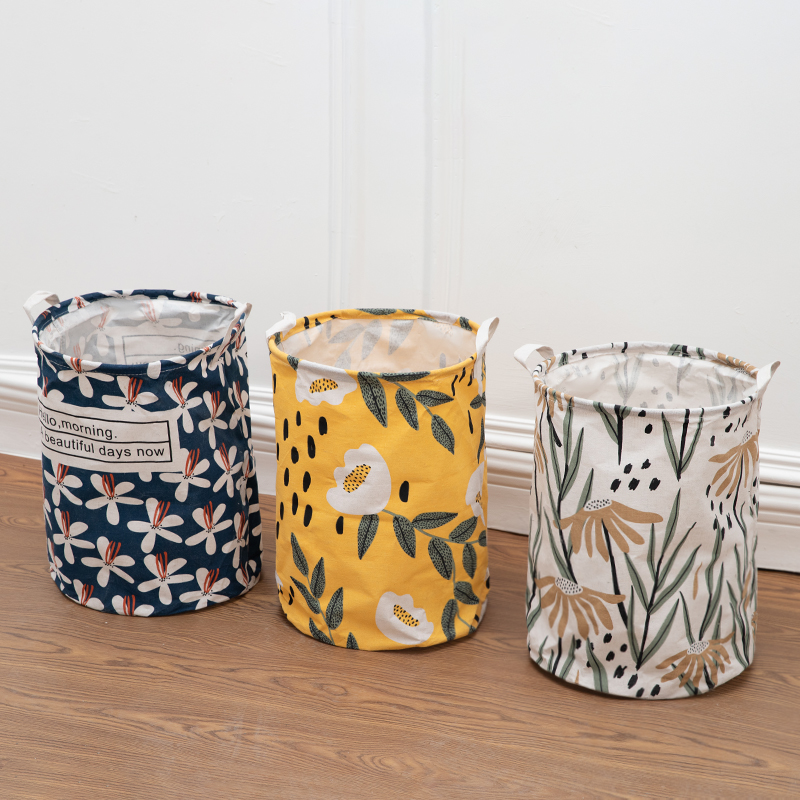 2023新款彩色印花收纳桶布艺衣物篮洗衣篓棉麻卡通收纳折叠收纳篮