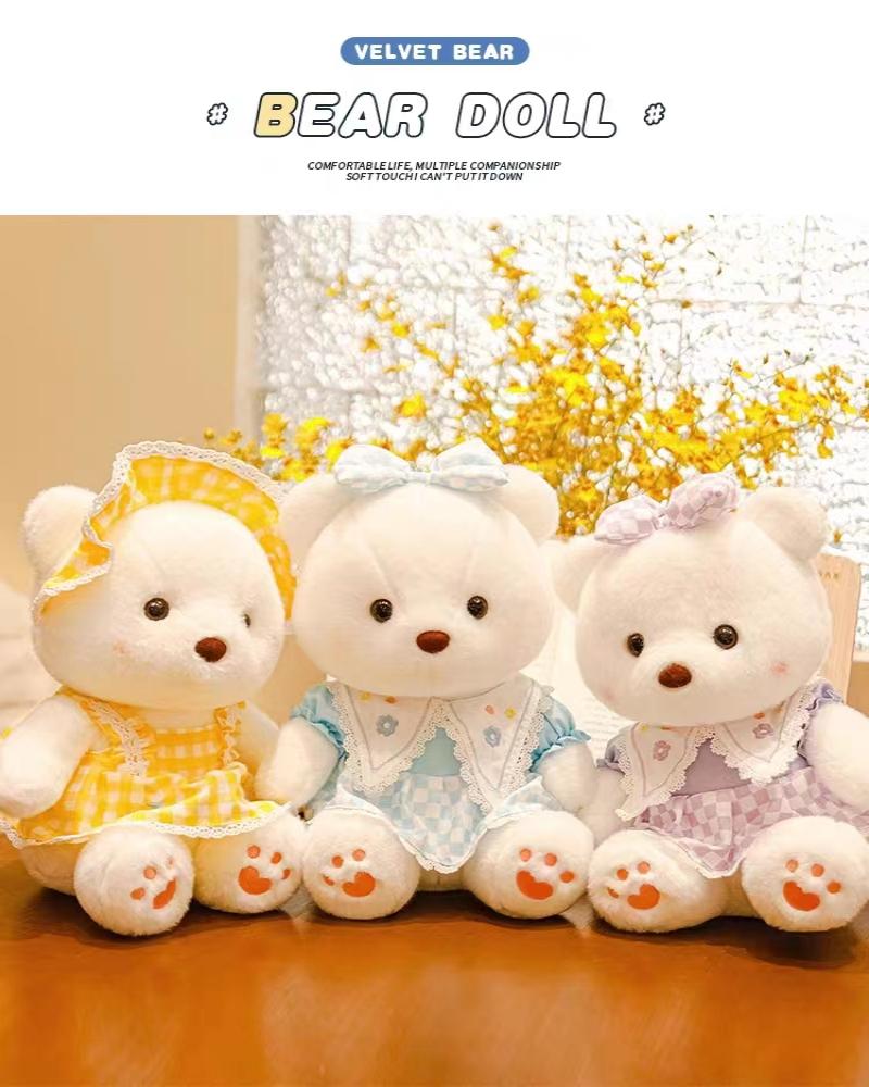 Cute teddy bear dolls, teddy bear figurines, girl dolls, hug bear plush toys as birthday gifts for children