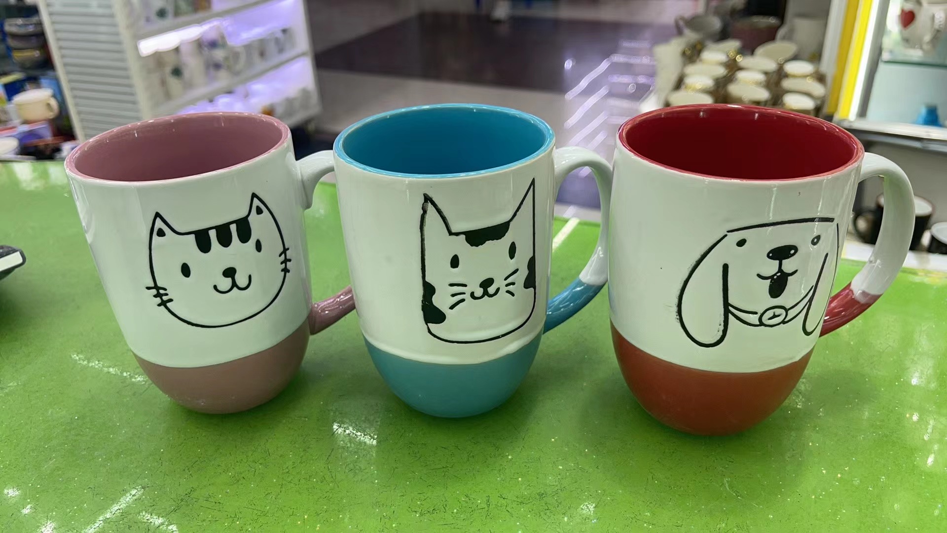 手绘素描猫狗系列粗陶马克杯 茶杯图