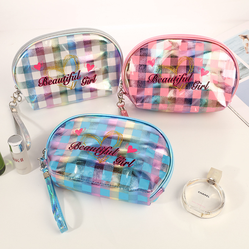 镭射炫彩渐变烫金化妆包收纳包韩国大容量便携随身女生洗漱包女袋手拿包洗漱化妆包PVC化妆包渐变皮质花纹化妆品收纳包创意包款图