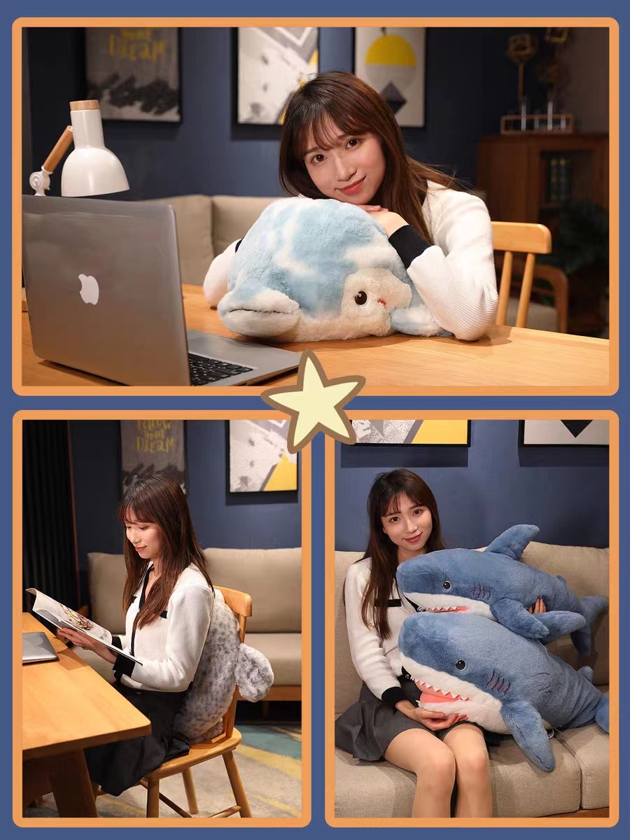 Ah Wu Shark pillow doll, male and female sleeping pillow, leg rest, long pillow on the bed, cushion cloth doll, plush toy, birthday Item Picture