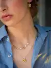 A unique and versatile style gold bean natural pearl 18K gold-plated titanium steel necklace collarbone chain Specification image