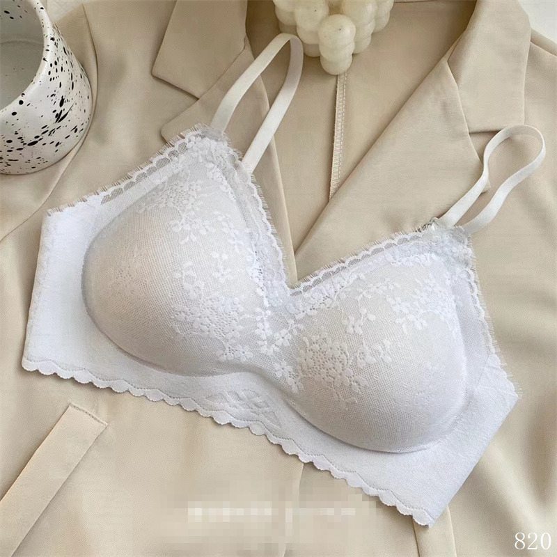 Dreamy red and pink eyelash, no steel band, breast support, small chest to show off, gathering bra, women's seamless anti-sagging lace strappy underwear Item Picture