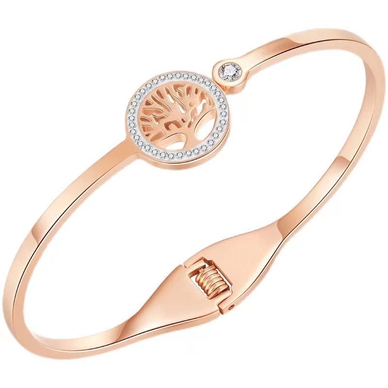 European and American fashion Life Tree stainless steel diamond-encrusted bracelet, Korean style popular and versatile money tree bracelet accessory detail image 5