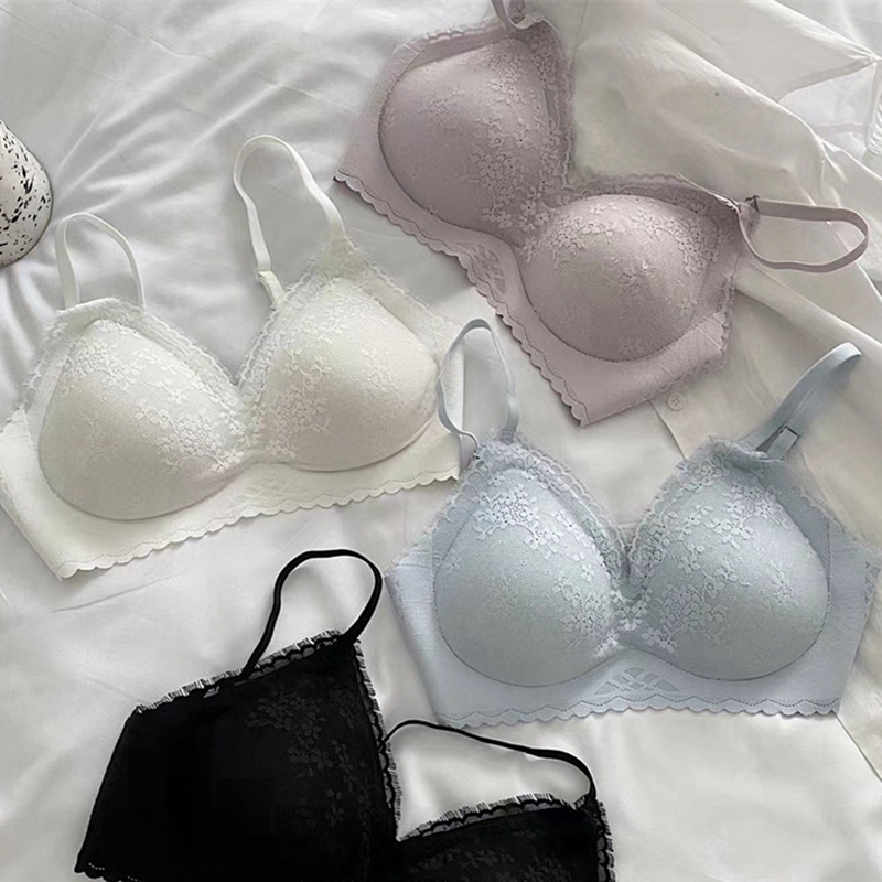 Dreamy red and pink eyelash, no steel band, breast support, small chest to show off, gathering bra, women's seamless anti-sagging lace strappy underwear