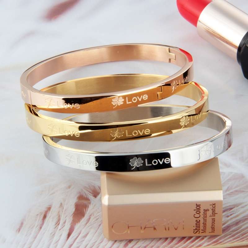 Fashionable gold-plated titanium steel women's gift bracelet Feather LOVE316L stainless steel bracelet for women Specification image