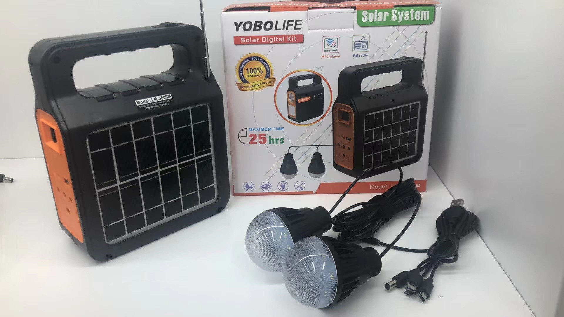 YOBOLIFE  LM-3609M太阳能照明音乐小系统。FM/蓝牙 USB充电