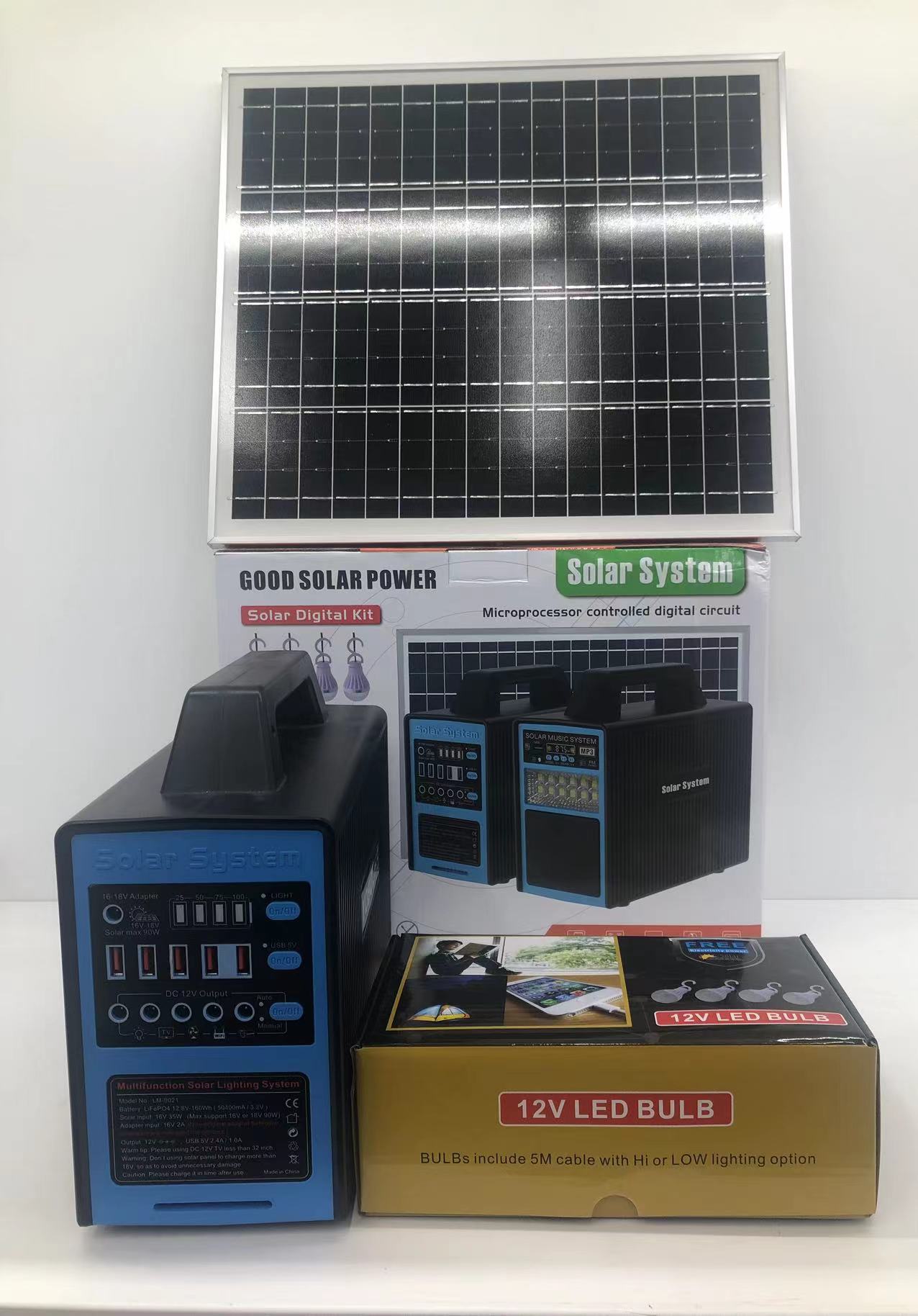 YOBOLIFE  LM-9021太阳能照明小系统 12V直流供电 车充口 USB手机充电 12AH锂电池