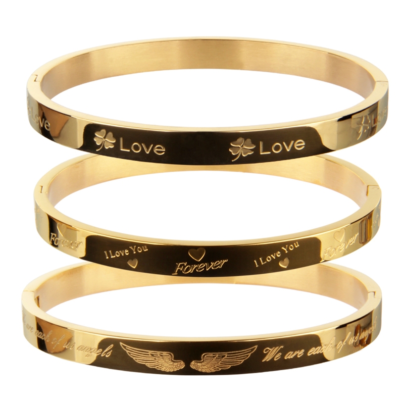 Fashionable gold-plated titanium steel women's gift bracelet Feather LOVE316L stainless steel bracelet for women