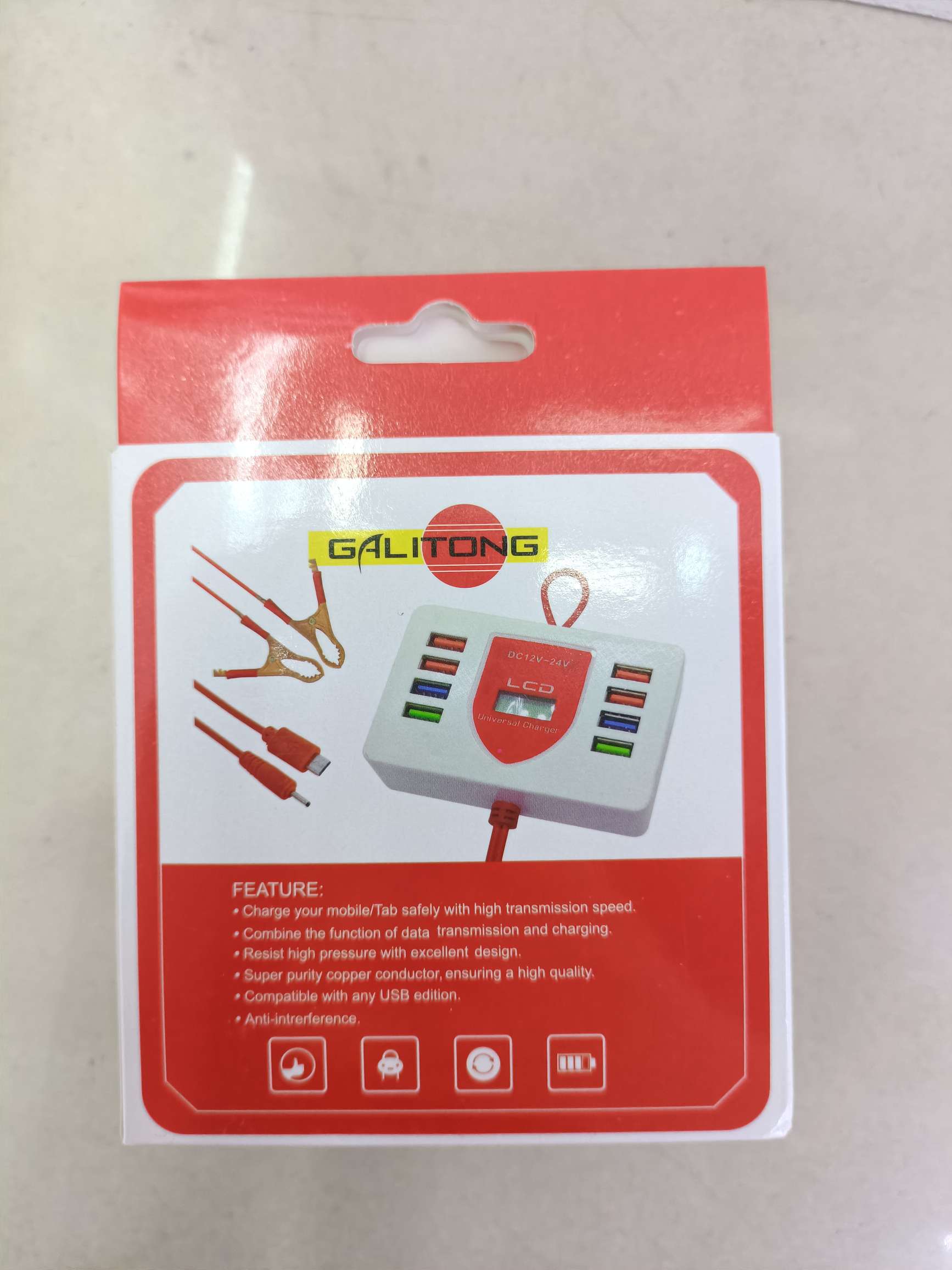 8USB شاحن هاتف محمول محشو بمشبك أحمر مزدوج detail image 3