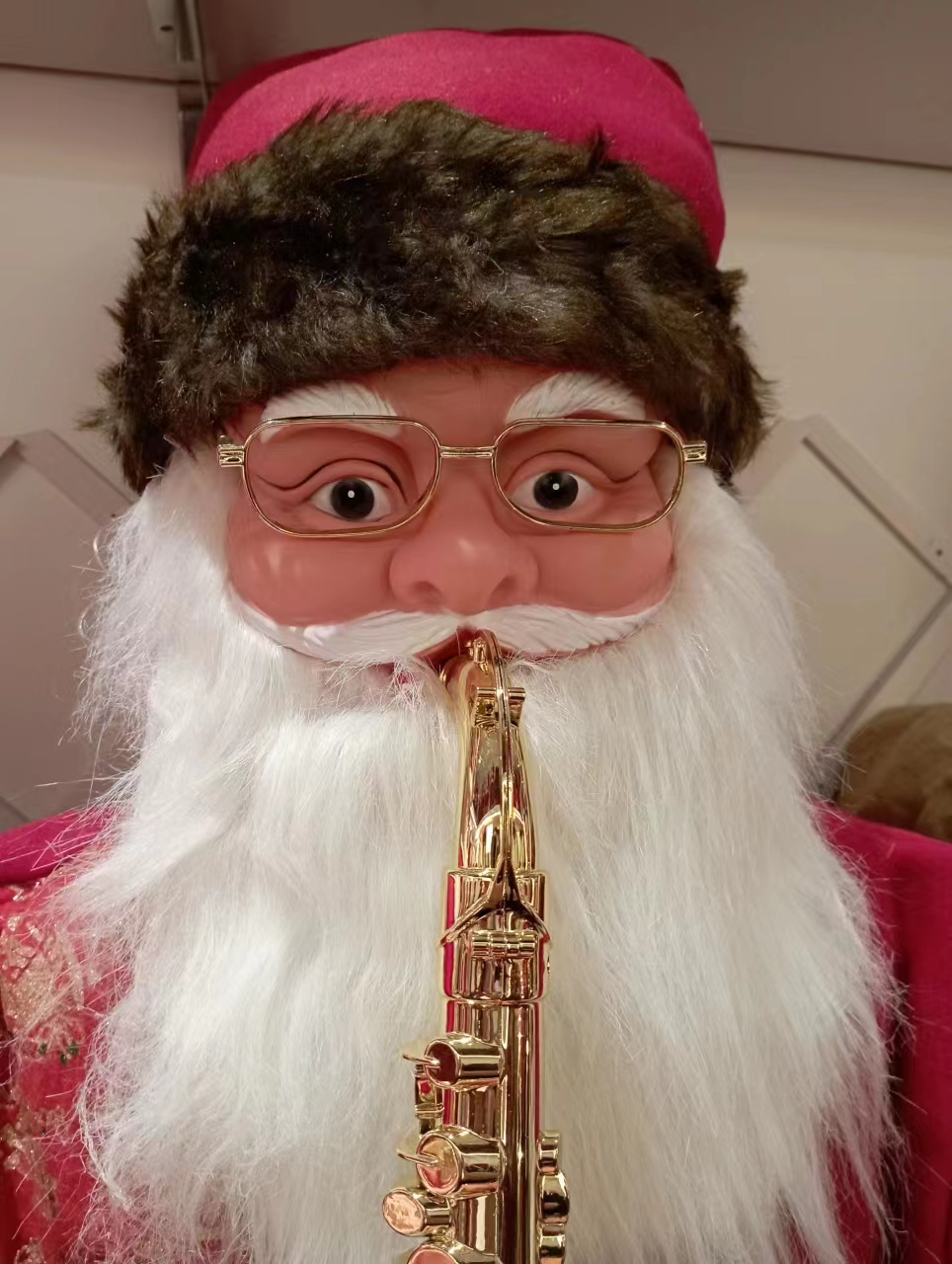 1.6-meter grey fringed patchwork clothes blowing Saxon-style Santa Claus figurine that can dance 9123 factory direct sales electric Santa Claus figurine details Picture