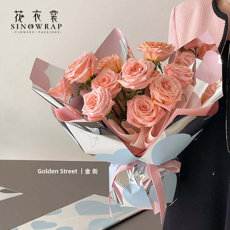 Flower dress, mirror art paper, fresh flower wrapping paper, gift bouquet, flower wrapping material, silver floral art, metal aluminum-plated Item Picture