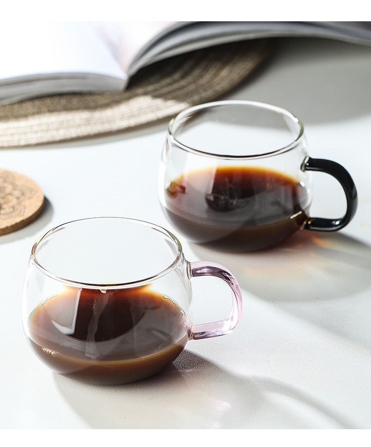 家用简约挂耳咖啡杯子带把欧式小号精致高颜值透明玻璃杯套装