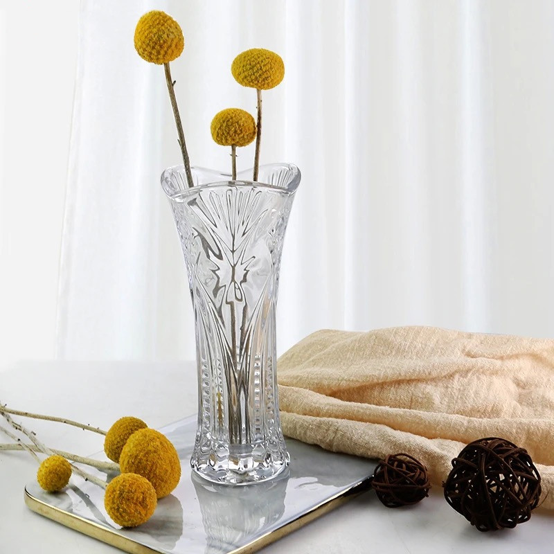 Yuxing Glass Crystal Vase, Nordic transparent glass vase, Lucky bamboo, lily, rose, water cultivation illustration Small vase ornament Specification image