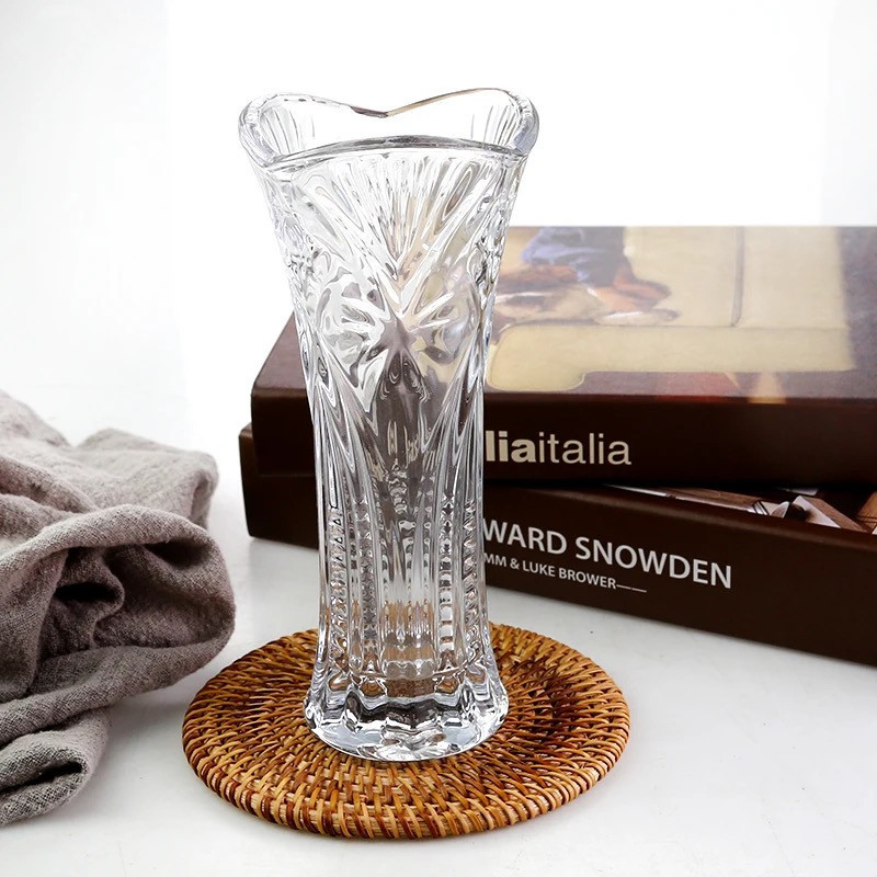 Yuxing Glass Crystal Vase, Nordic transparent glass vase, Lucky bamboo, lily, rose, water cultivation illustration Small vase ornament