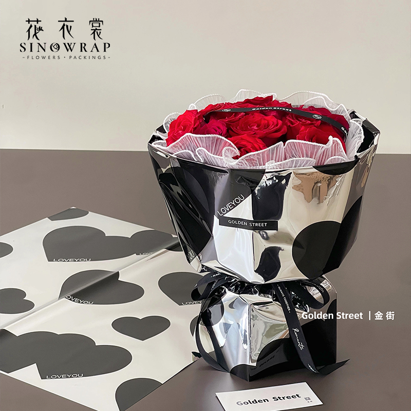 Flower dress, mirror art paper, fresh flower wrapping paper, gift bouquet, flower wrapping material, silver floral art, metal aluminum-plated Application Scenario