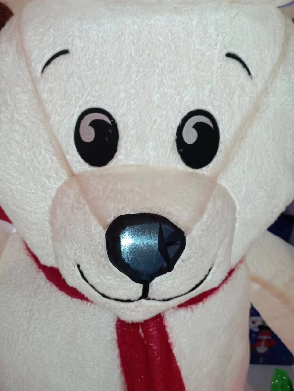 圣诞装饰品毛绒充气坐熊1.2米毛绒绒白熊抱礼包红色圣诞帽酒店商场圣诞装饰