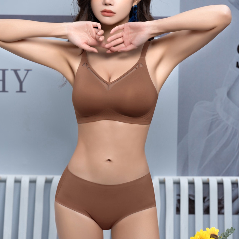 Dreamy red and pink fixed cup seamless underwear, large breasts make smaller, summer sports beauty, thin back, lace-reducing bra details Picture