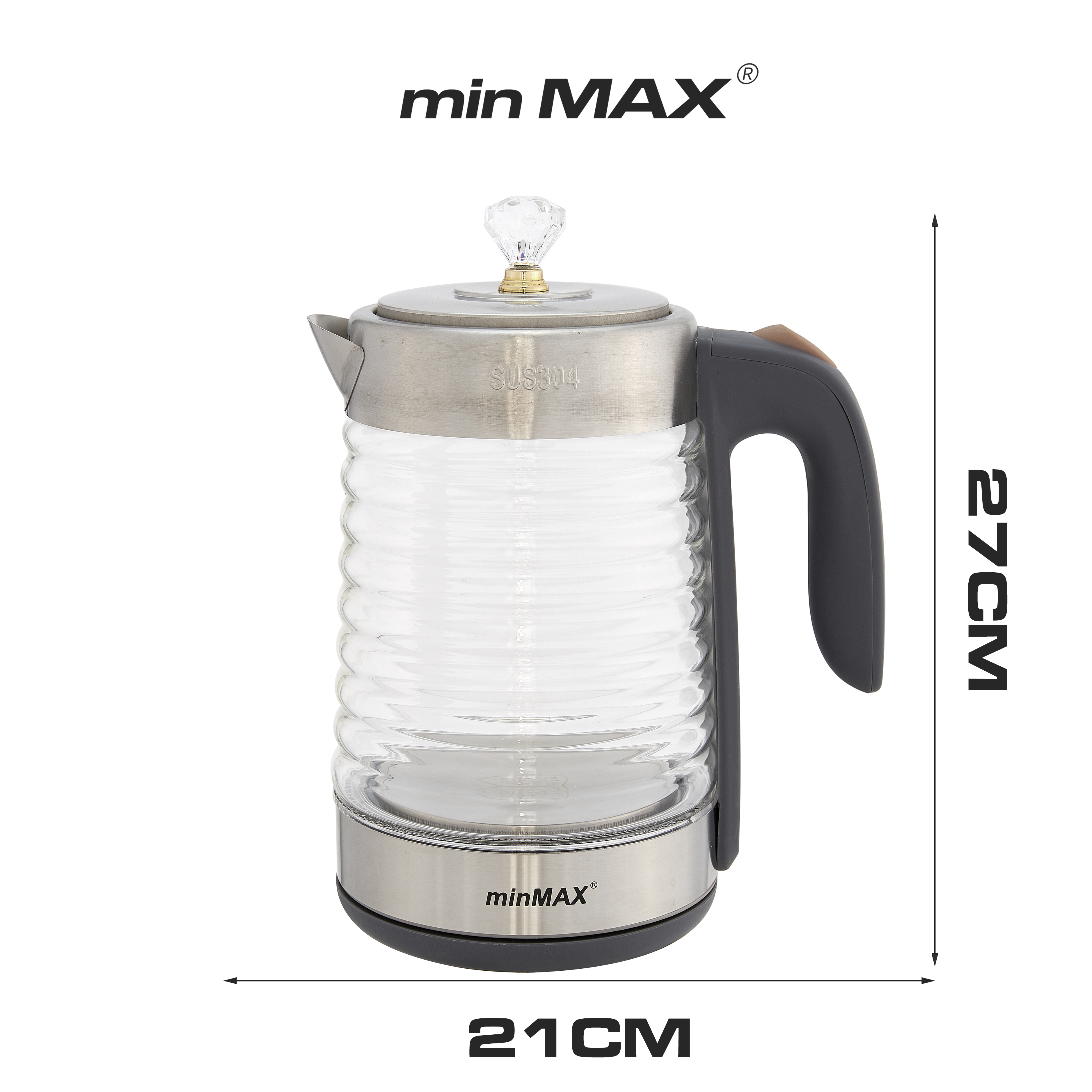 minMAX New model 1898 electric kettle, 2L household tea boiling kettle, high borosilicate glass hot water kettle Specification image