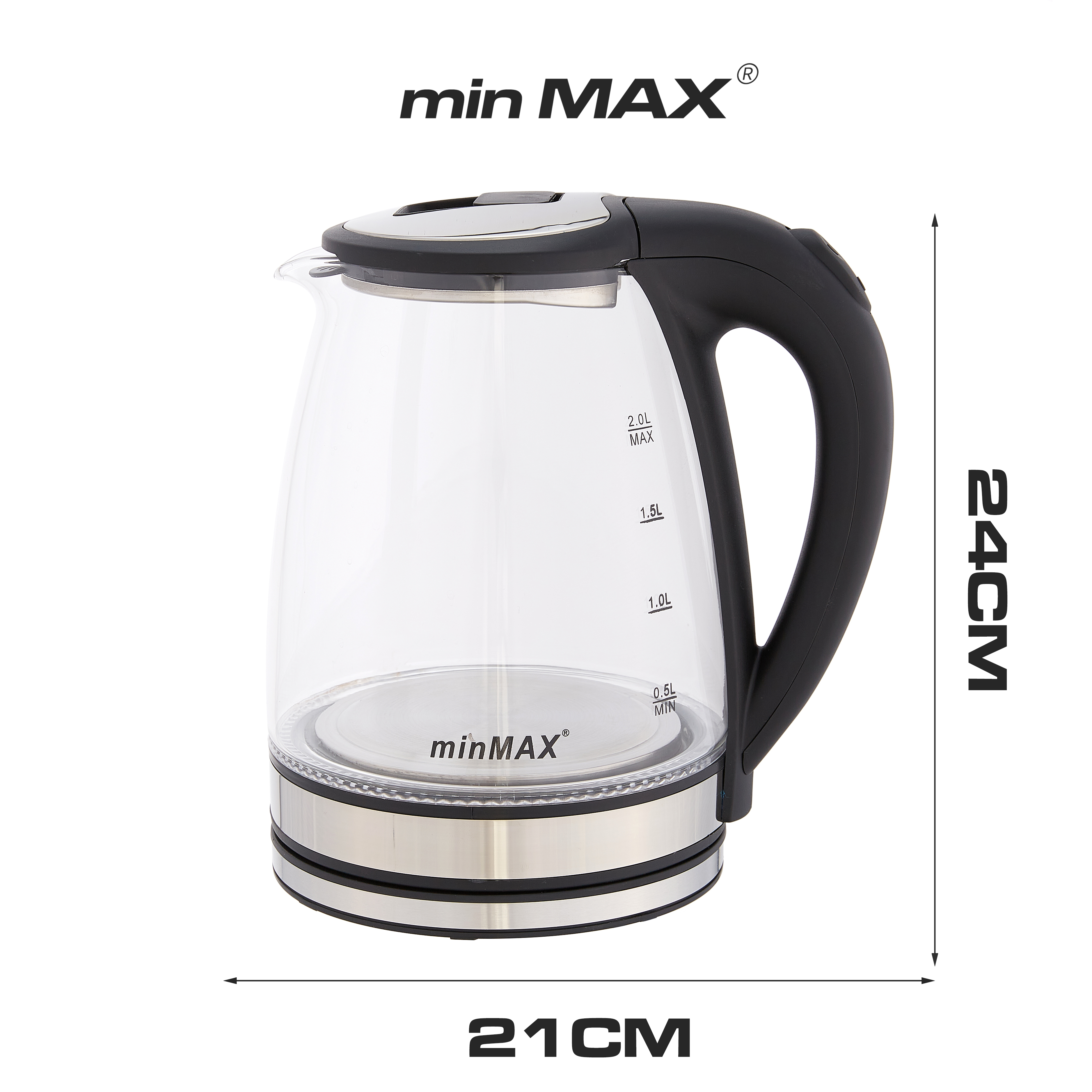 The new minMAX electric kettle, 1868, is a 2.0-liter transparent high borosilicate glass kettle with an LED blue light that can quickly boil electric water details Picture