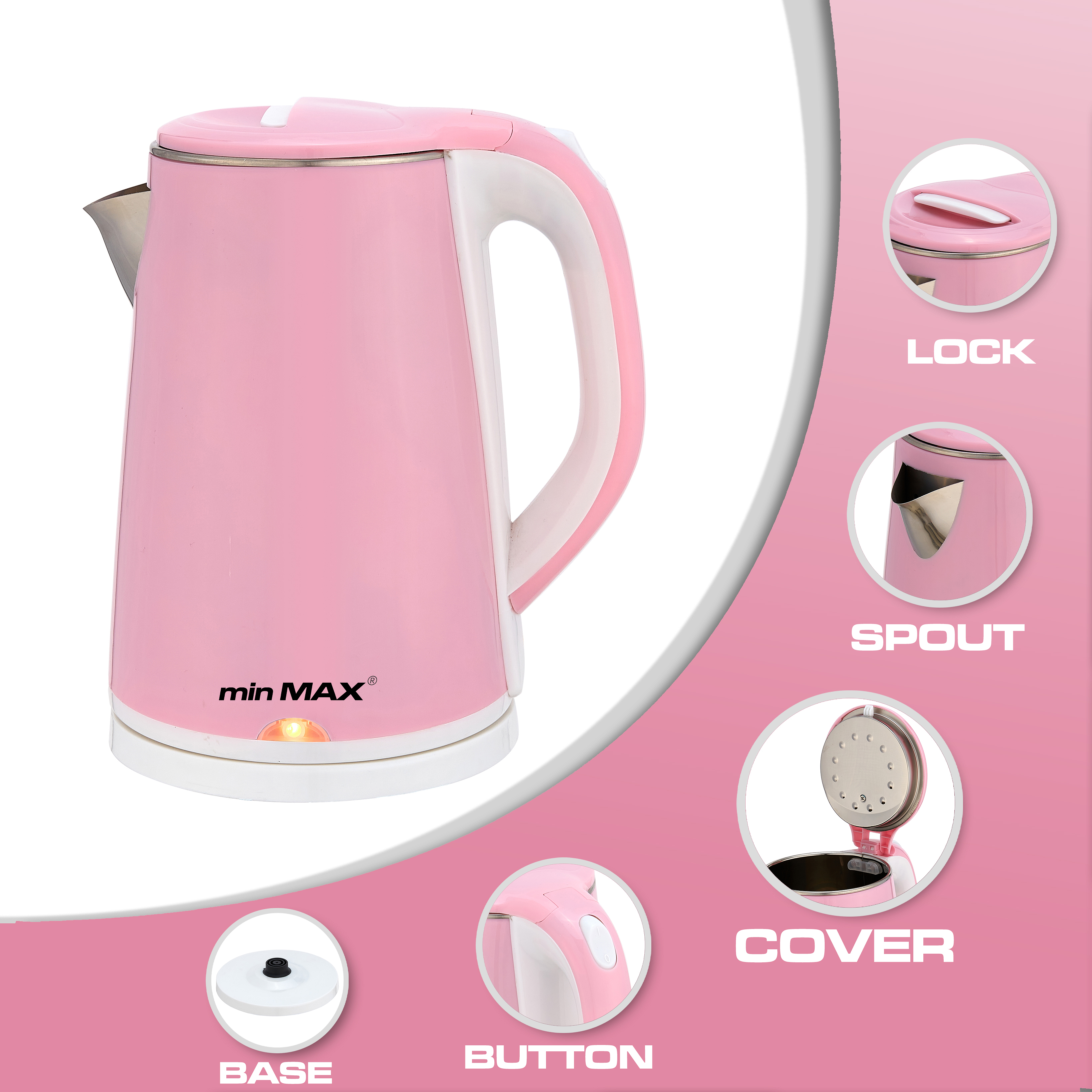 minMAX Cross-border household electric kettle, smart power-off silent kettle, double teapot MMK-2388 Specification image
