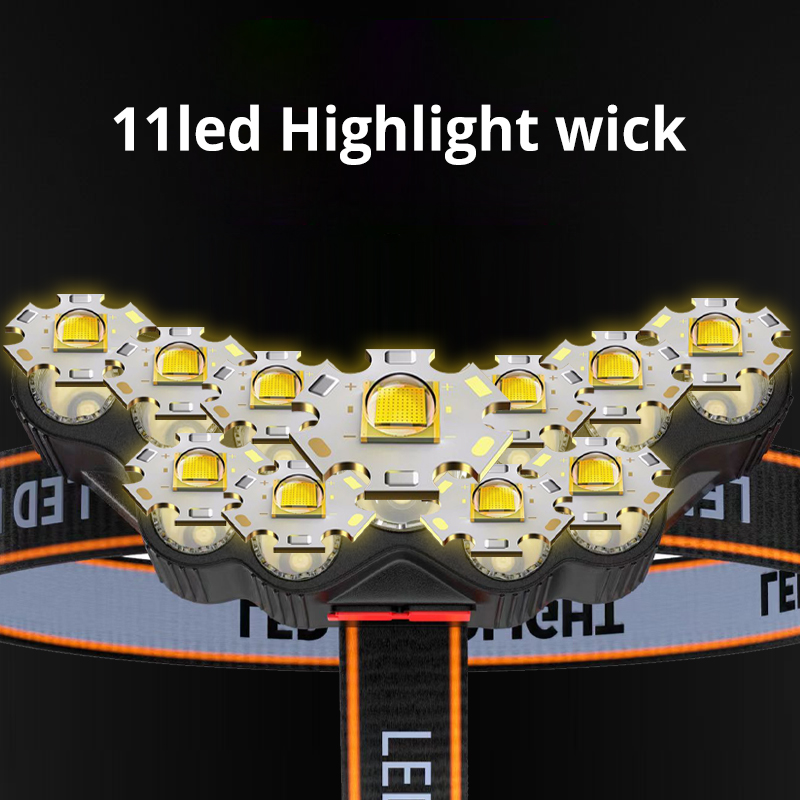 Strong headlight outdoor 11led rechargeable waterproof head-mounted flashlight, fishing headlight, night fishing lamp, miner's lamp details Picture