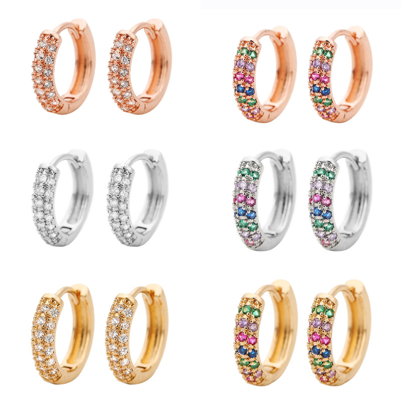 Cross-border European and American fashion mixed color zircon ear earrings, 12mm copper slightly studded with diamonds mini ear hoop earrings accessory Item Picture