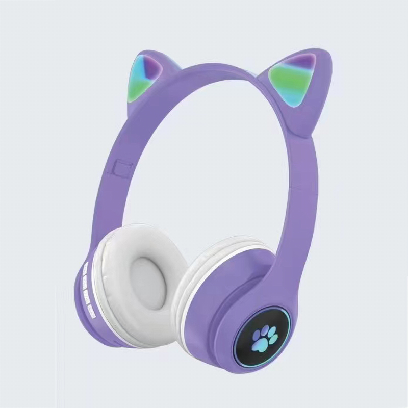 新款猫耳头戴式蓝牙耳机网红七彩发光氛围灯重低音无线耳麦跨境电商亚马逊速卖通供应链货源工厂直销