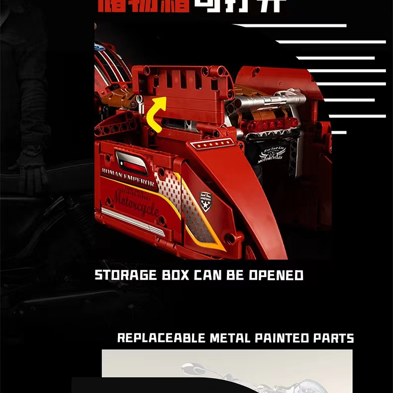 Chinese building block K box retro Harley-Davidson 1:5 motorcycle high-difficulty assembly building block toy model detail image 9
