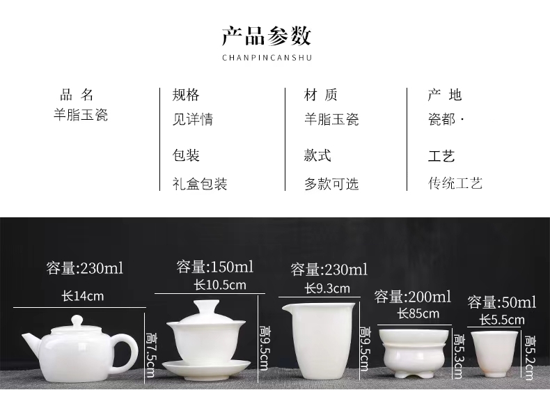 手绘羊脂玉瓷茶具套装详情图8