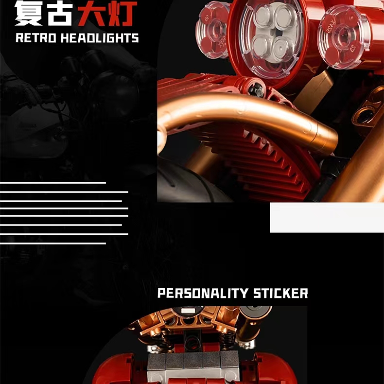 Chinese building block K box retro Harley-Davidson 1:5 motorcycle high-difficulty assembly building block toy model detail image 12