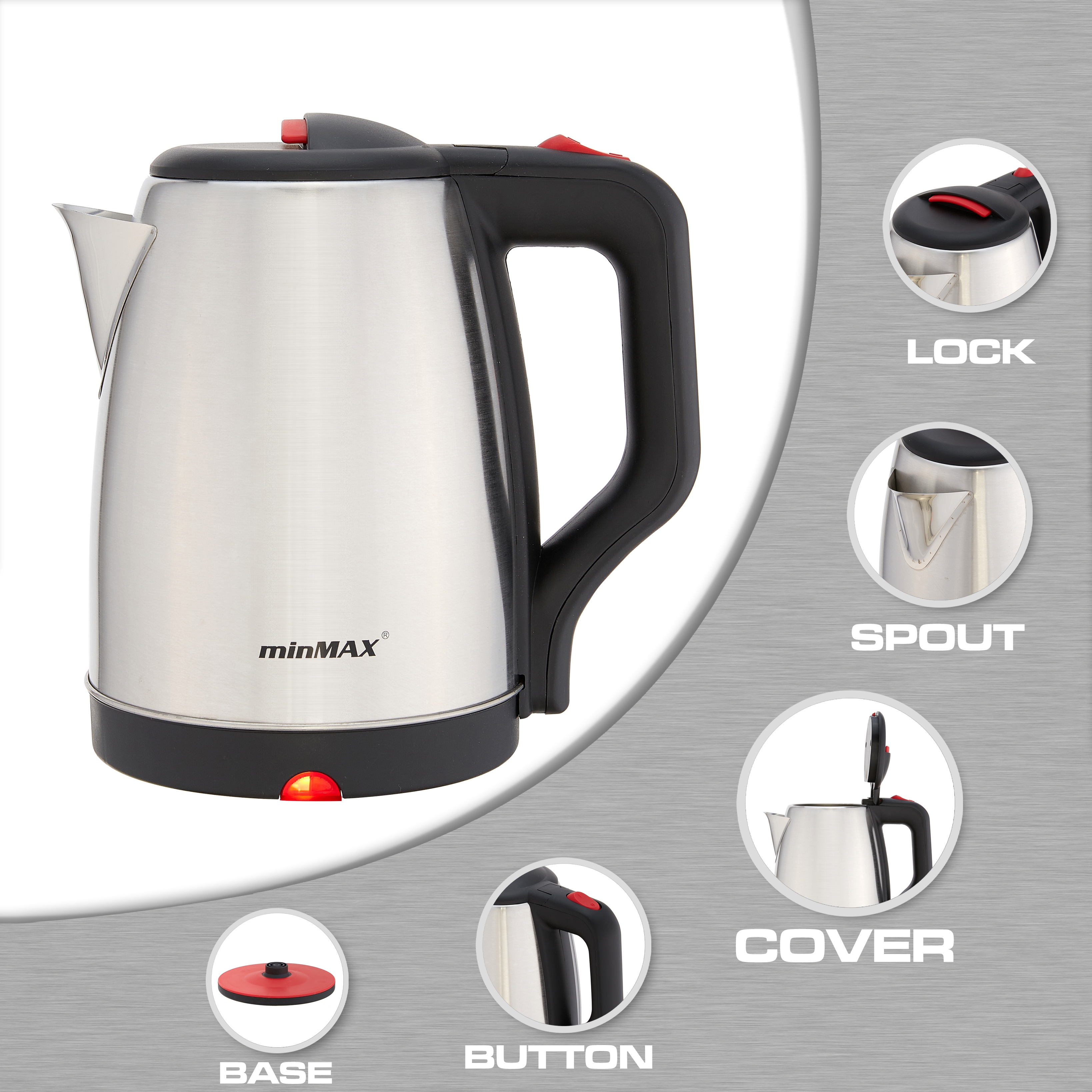 Factory direct supply of minMAX 6933 stainless steel large-capacity electric kettle, quick heating kettle, home and hotel details Picture