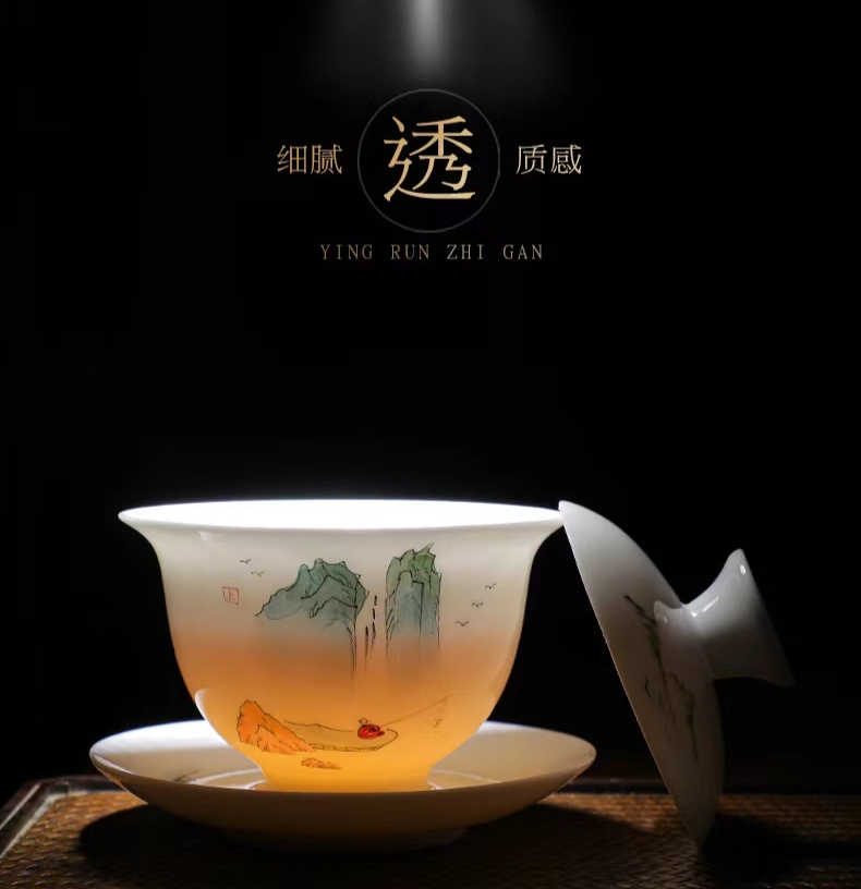 手绘羊脂玉瓷茶具套装详情图11