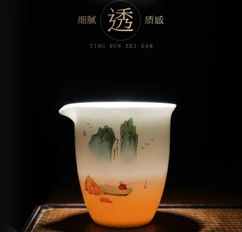 手绘羊脂玉瓷茶具套装详情图12
