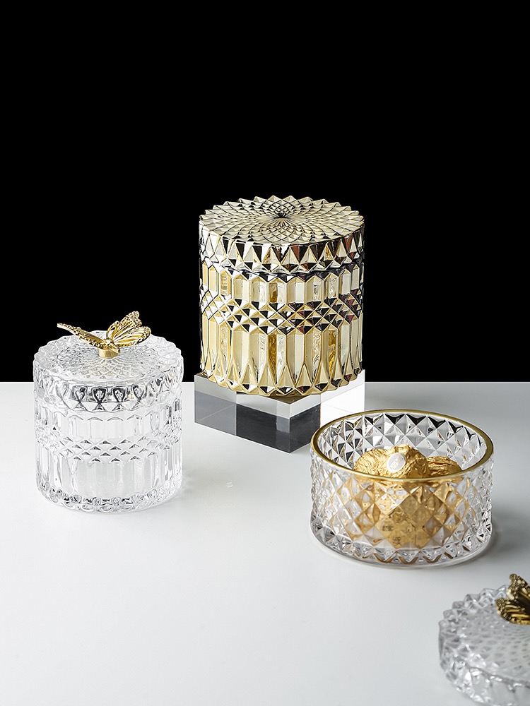 美式轻奢ins摆件装饰盒 银色化妆刷罐子首饰玻璃收纳筒详情图1