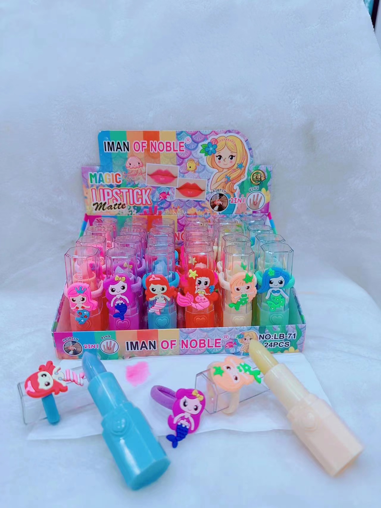 I MAN OF NOBLE变色唇膏滋润保湿 美人鱼戒指小皮筋可两用 