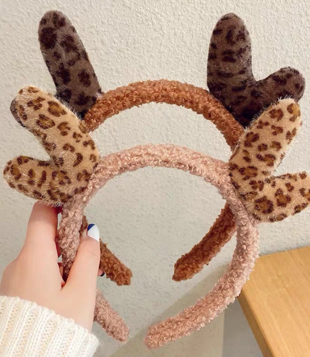 Cute Leopard Print Small Antler Face Wash Headband full figure