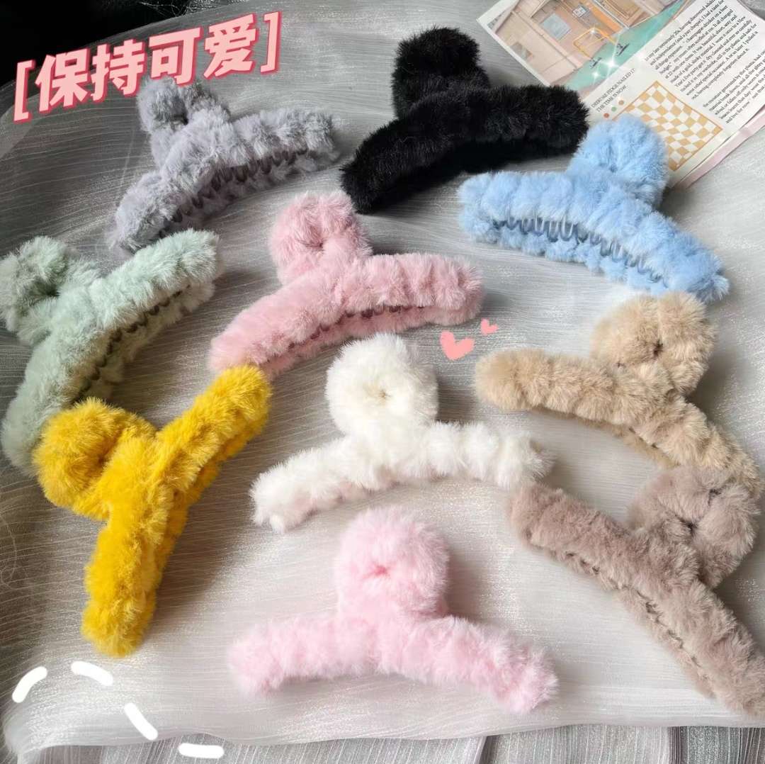 秋冬毛绒抓夹厂家直销批发毛毛抓夹气质鲨鱼夹网红抓夹