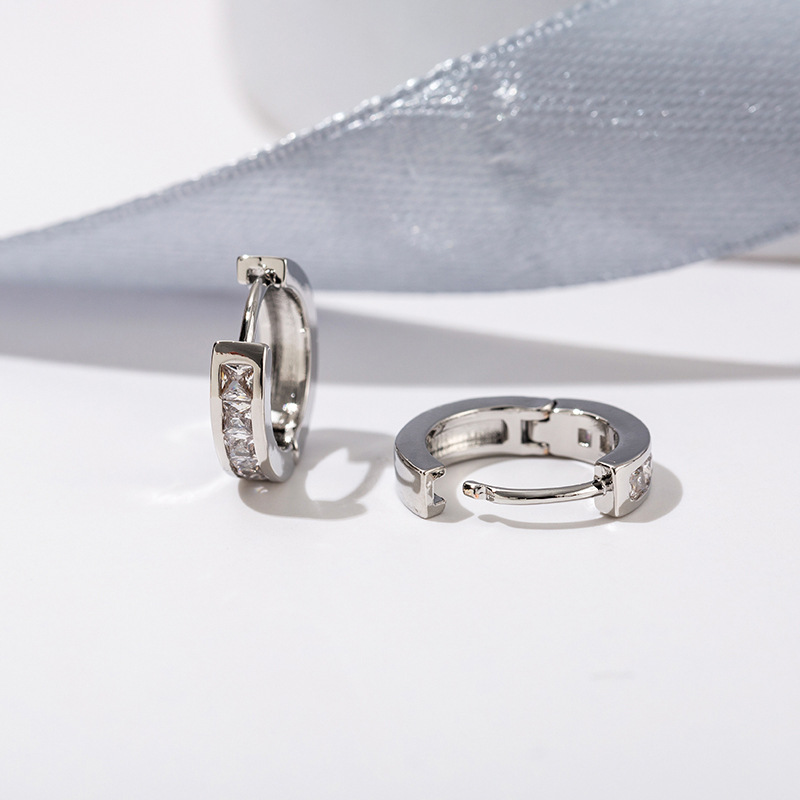 European and American simple square diamond ear buckles, 18K gold color-preserving copper micro-inlaid exquisite and charming earrings detail image 2